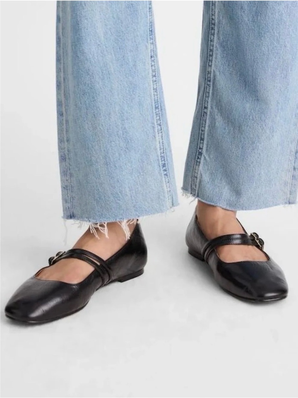 New! Madewell The Greta Double-Strap Ballet Flat in Leather True Black 7 - Picture 2 of 10